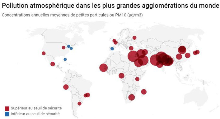 Pollution atmosphérique agglomérations monde @OMS