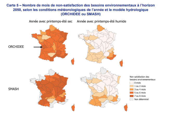 Non-satisfaction des besoins environnementaux en eau en France en 2050 - Source _ Haut commissariat au plan